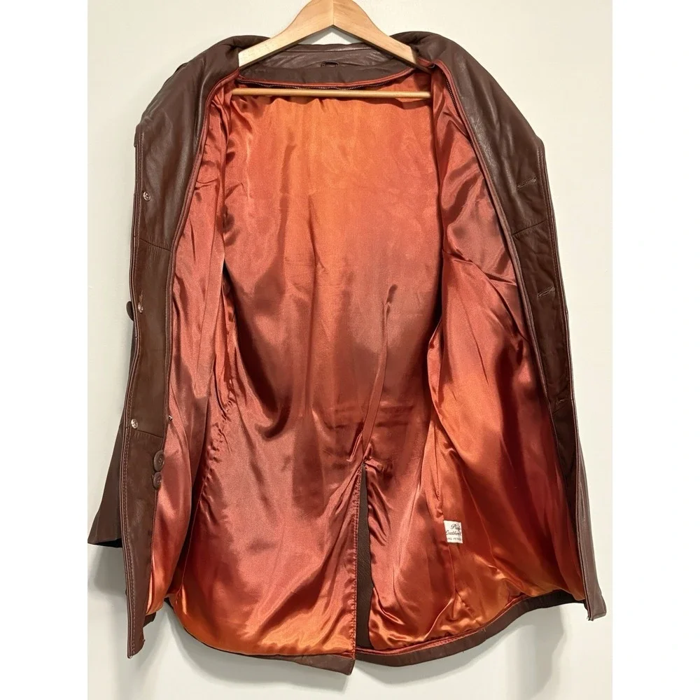 ClipperMist Vintage Brown Leather Overcoat Removable Lining Men's Size 36
